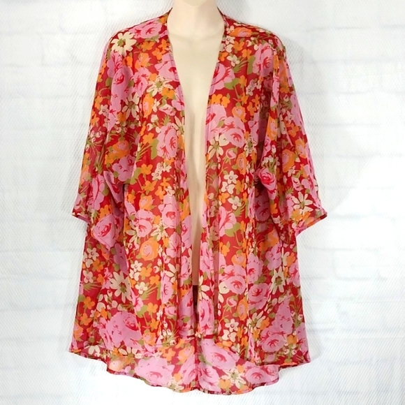 LuLaRoe Semisheer Jacket Topper  Hi Lo  Open Front Floral Sz M - Picture 1 of 4